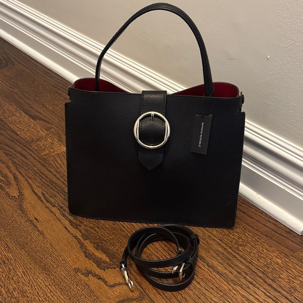 NEW Banana Republic Black Handbag with Gold Tone Hardware